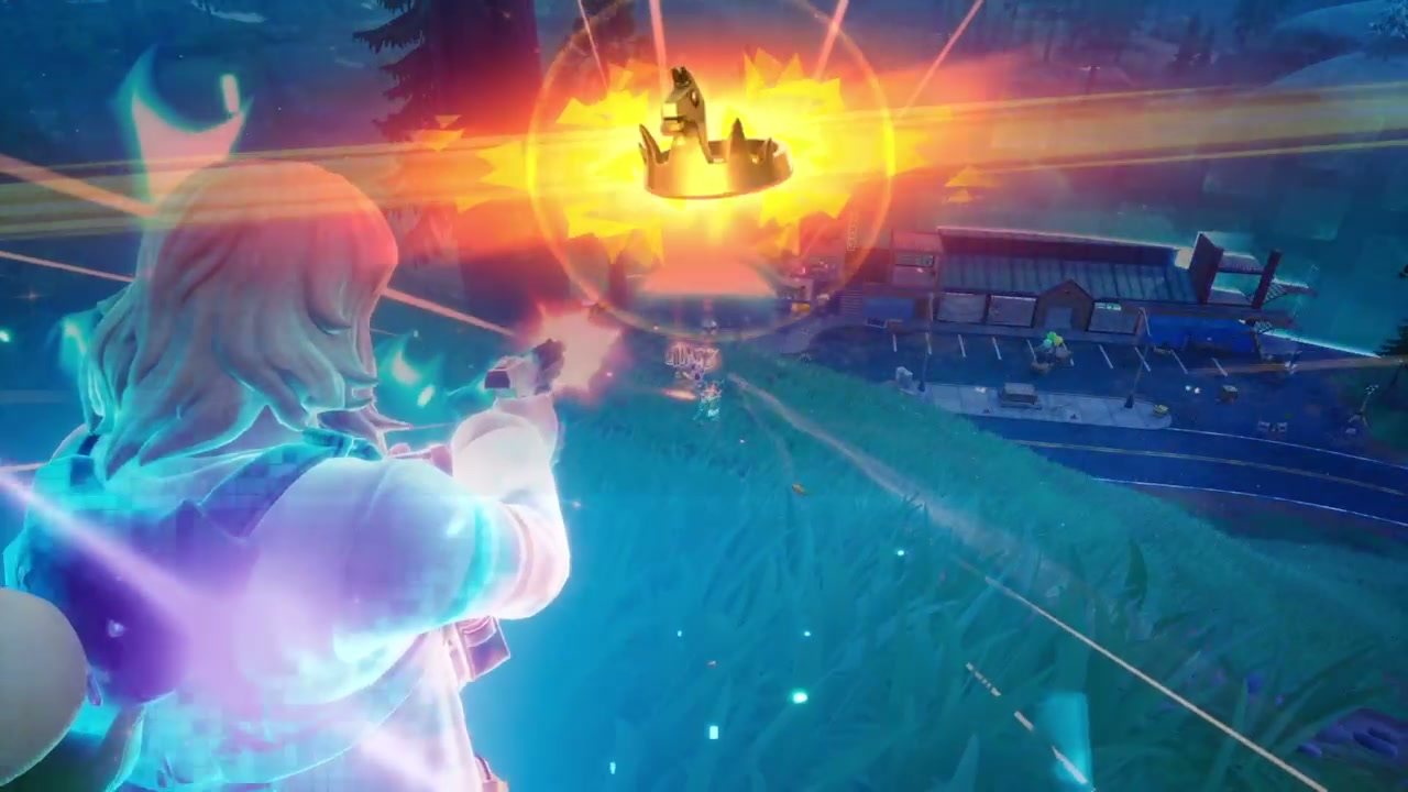 Final elimination before a Victory Royale, with an orange explosion and crown